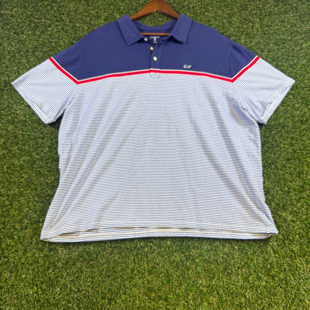 Vineyard Vines for Target Mens XXL Blue Striped Short Sleeve Polo Shirt Navy Red